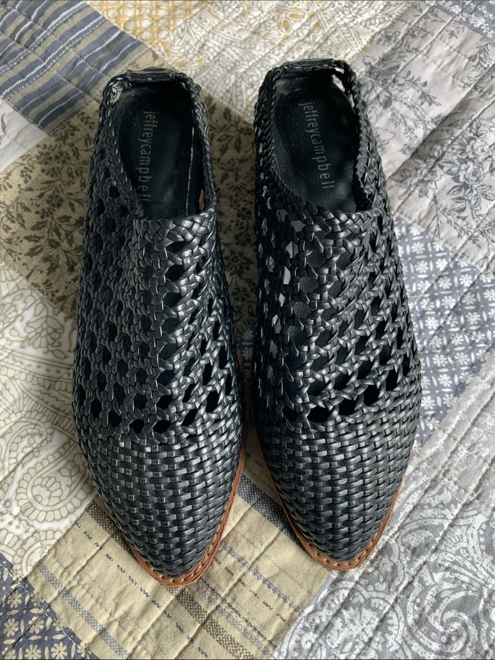 Jeffrey Campbell Black Woven Mules
